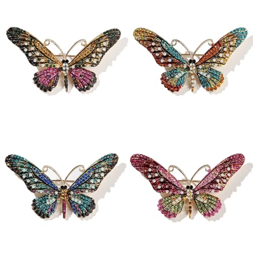 Image of 4 PCS Multicolor Rhinestone Crystal Large Size Butterfly Brooch Pin Lapel Pin for Women (4 colors)
