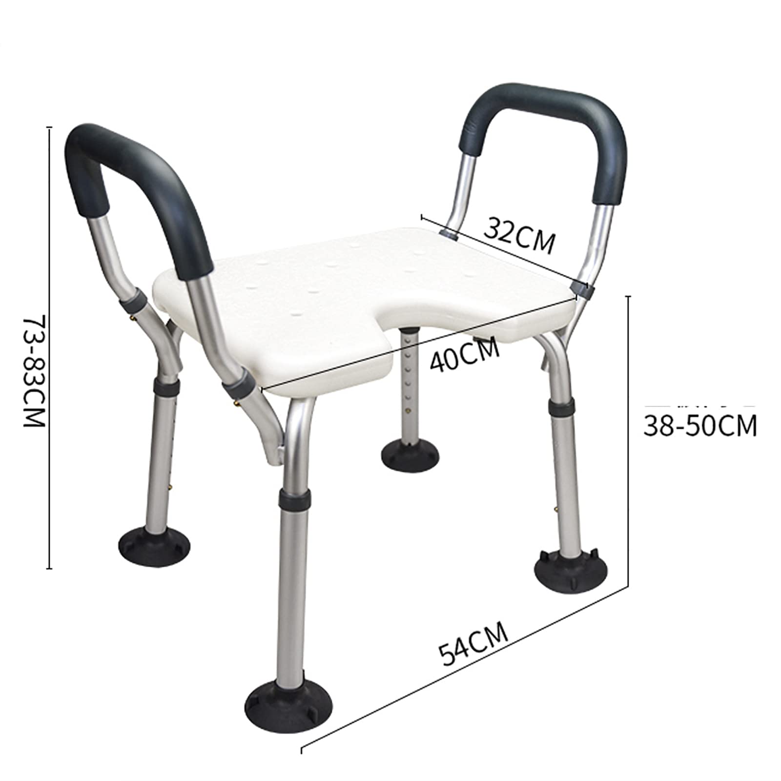 Silla De Ducha, Asiento De Ducha Regulable En 6 Posiciones En Altura, Taburete De Ducha Antideslizante con Brazos Y Agujeros De Desagüe, para Ancianos O Discapacitados, Carga 136 Kg