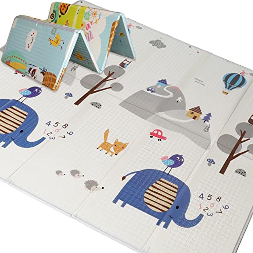 Image of LuckyDove Baby Play Mat,Reversible Foldable Playmat,Portable Extra Large Thick Foam Crawling playmat for Infants,Babies,Toddlers,Indoor Outdoor Use,BPA Free Play Mat for Baby(with Travel Bag),78"*71"