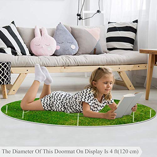 Tapis rond antidérapant vert 120cm en polyester doux pour salon - 4