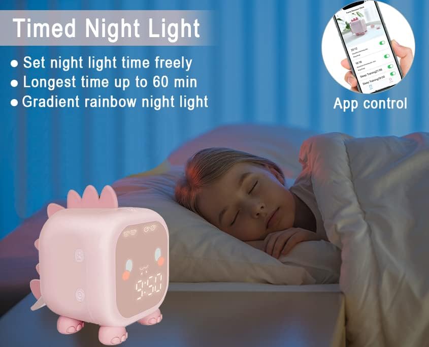 Miniatura 2 de Reloj despertador de dinosaurio para niños, reloj despertador rosa con luz nocturna Bluetooth digital para niños y niñas