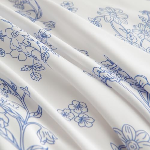 Image of Nayoroom Blue Floral Duvet Cover Full Size Cottagecore Flower Leaf Spring Comforter Cover 3 Pcs Soft Breathable Microfiber Pastoral Aesthetic Bedding Set with Zipper Closure