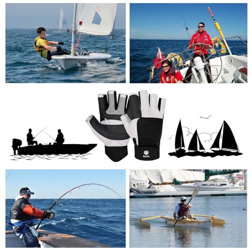 image for FitsT4 Sports Sailing Gloves 3/4 Finger and Grip Great for Sailing, Ya