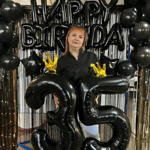 Image of 40 Inch Black Number Balloons, Big Crown Foil Number 8 Balloons for Kids 8th Birthday, Self Inflating Balloon Decorations 0-9 Set for Girls Boys Birthday Party Decoration Anniversary Party Supplies