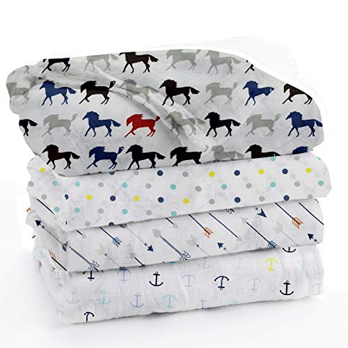 Image of baby swaddle 100% Organic Pure Cotton Muslin Baby Swaddle Blanket, Wrap Cloth Cotton Swaddle for Newborn Baby Cotton Swaddle Blanket-Pack of 4 with Size 120X100 CM - Anchor Arrow