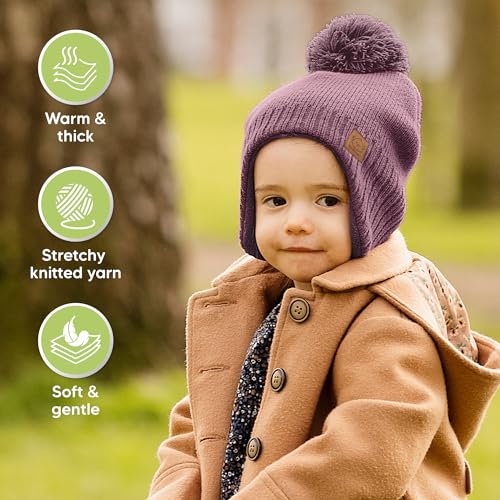 Image of KeaBabies Baby Beanies, Baby Hats for Boys, Girls - Cute Toddler Winter Hat, Soft & Stretchy Beanies for Infant, Newborn 6-36 Months, Cozy & Warm with Earflap Muff & Pom (Regalia)