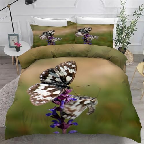 Ensemble de literie 3 pièces imprimé fleurs et papillons en microfibre lavable
