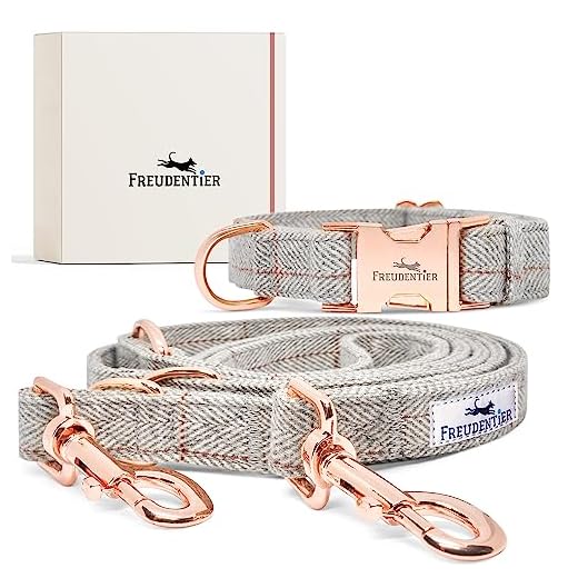 FREUDENTIER® Hundehalsband und 3-Fach verstellbare Führleine (2m) im eleganten Set | Classic Kollektion inkl. Geschenkbox | Das Original
