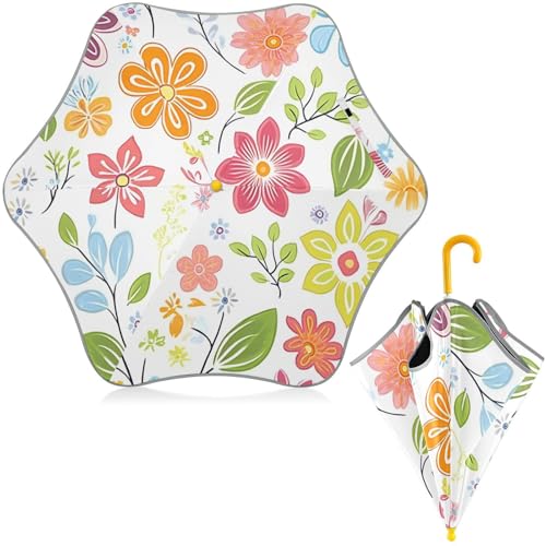 Paraguas infantil antiviento con tira reflectante y flores de primavera para viaje