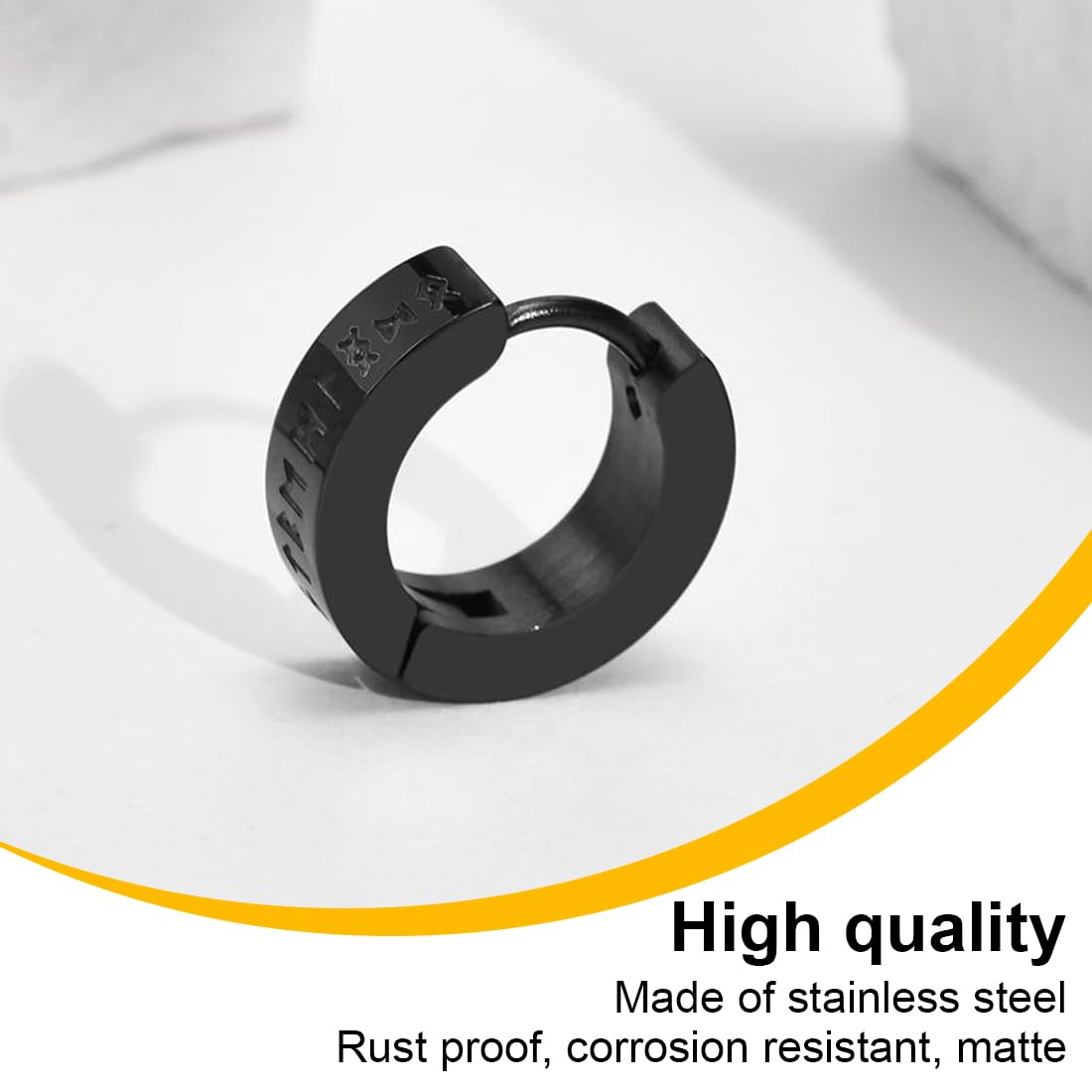 Orecchini Cerchio Vichinghi Con Rune Celtiche - Argento 925/Acciaio Inox Con Onice, Per Uomo E Donna - Foto 5