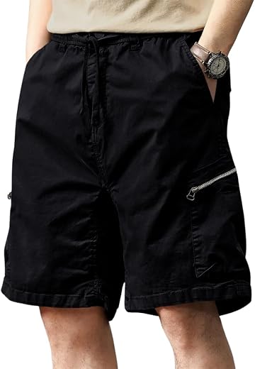 Leriya Fashion Men’s Cotton Cargo Shorts with Elastic Drawstring Waist | Multiple Utility Pockets &amp; Zipper Side Pocket | S...