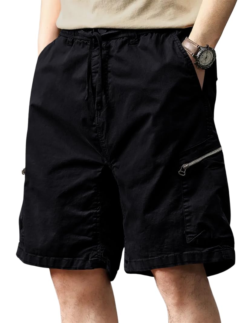 Leriya Fashion Men’s Cotton Cargo Shorts with Elastic Drawstring Waist | Multiple Utility Pockets & Zipper Side Pocket | S...