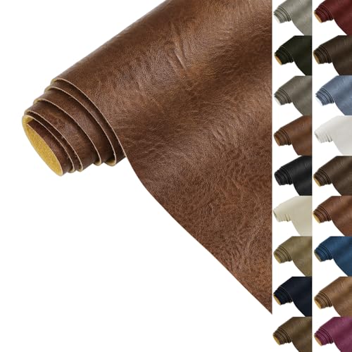 Faux Leather Fabric, 1.0mm Thicken Soft Upholstery Fabric by The Yard 55' Wide Marine Vinyl Fabric PU Leather Sheets for Craft Sewing Chair Seat Wallet Cover, 1 Yard Terracotta Crazy Horse