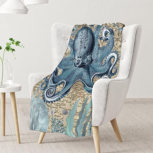 Mercuryelf Octopus Throw Blanket - Soft, Fuzzy & Warm - 50x60 Inches Flannel Blankets for Living Room, Sofa - Vintage Throws Gift for Teens