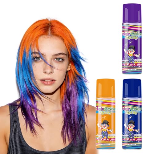 Set de Spray Temporal para Cabello, Colores Morado Azul Naranja