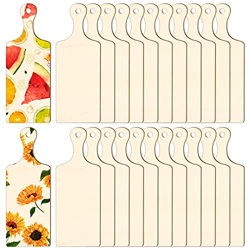 Yinkin 24 Pieces Mini Wood Cutting Board with Handle Wooden Chopping block Paddle Unfinished Mini Cheese Small Serving board Cooking Butcher Block for Crafts Vegetable Kitchen Decor(Small)