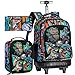 CCJPX 3PCS Rolling Backpack for Men, 21 Inch Water Resistant Dinosaur Backpacks with Roller Wheels, Wheeled Bookbag for Teens Boys Elementary School Travel