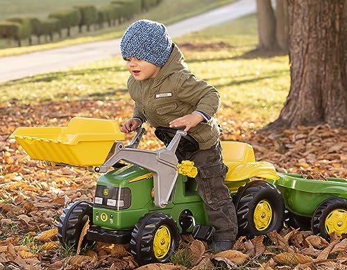 Rolly Toys 012190 - rollyKid John Deere (mit Anhänger, Drehschemellenkung, Alter 2,5 - 5 Jahre, Traktor + Zubehör, Heckkupplung), grün