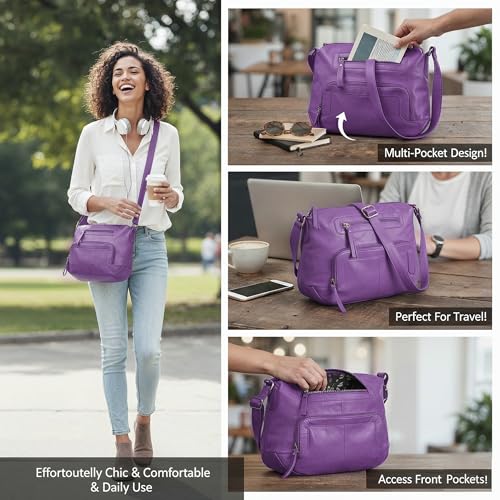 Image of Oak Leathers Women's Crossbody Bag - Genuine Leather Crossover Shoulder Purse With Adjustable Sling Strap - Medium Size