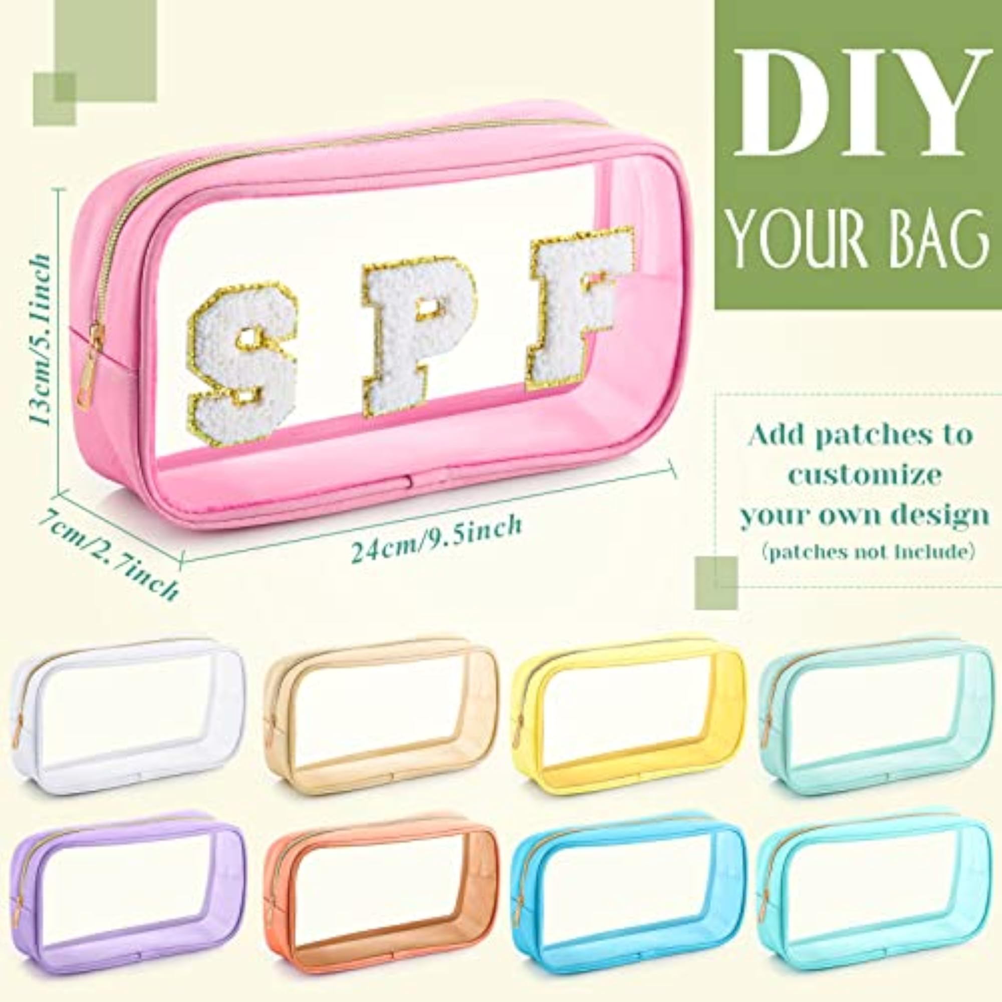 9 Pcs Preppy Clear Makeup Bag Set, Large Nylon Organizer