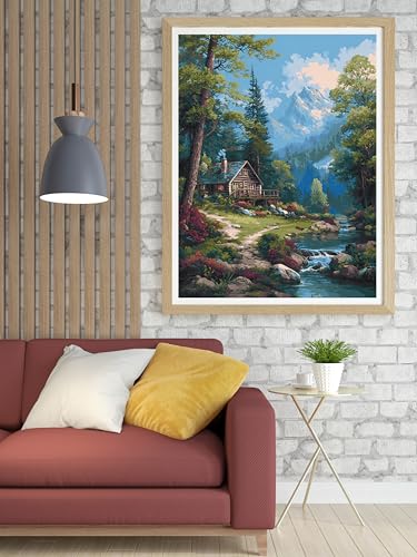 Image of Moohue 14CT Counted Cross Stitch Kits for Adults Advanced Mountains Lake Printed Stamped Cross Stitch Kits for Adults (Mountain Lake 5)