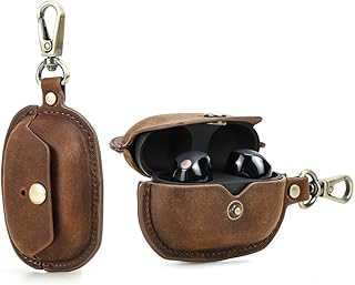 CONTACTS Capa Case Estojo em couro legítimo para Sony WF-1000XM5 com abertura para indicador de carga, clip giratório, abertura para carregamento e almofadas antirrisco - Luxo(Marrom)