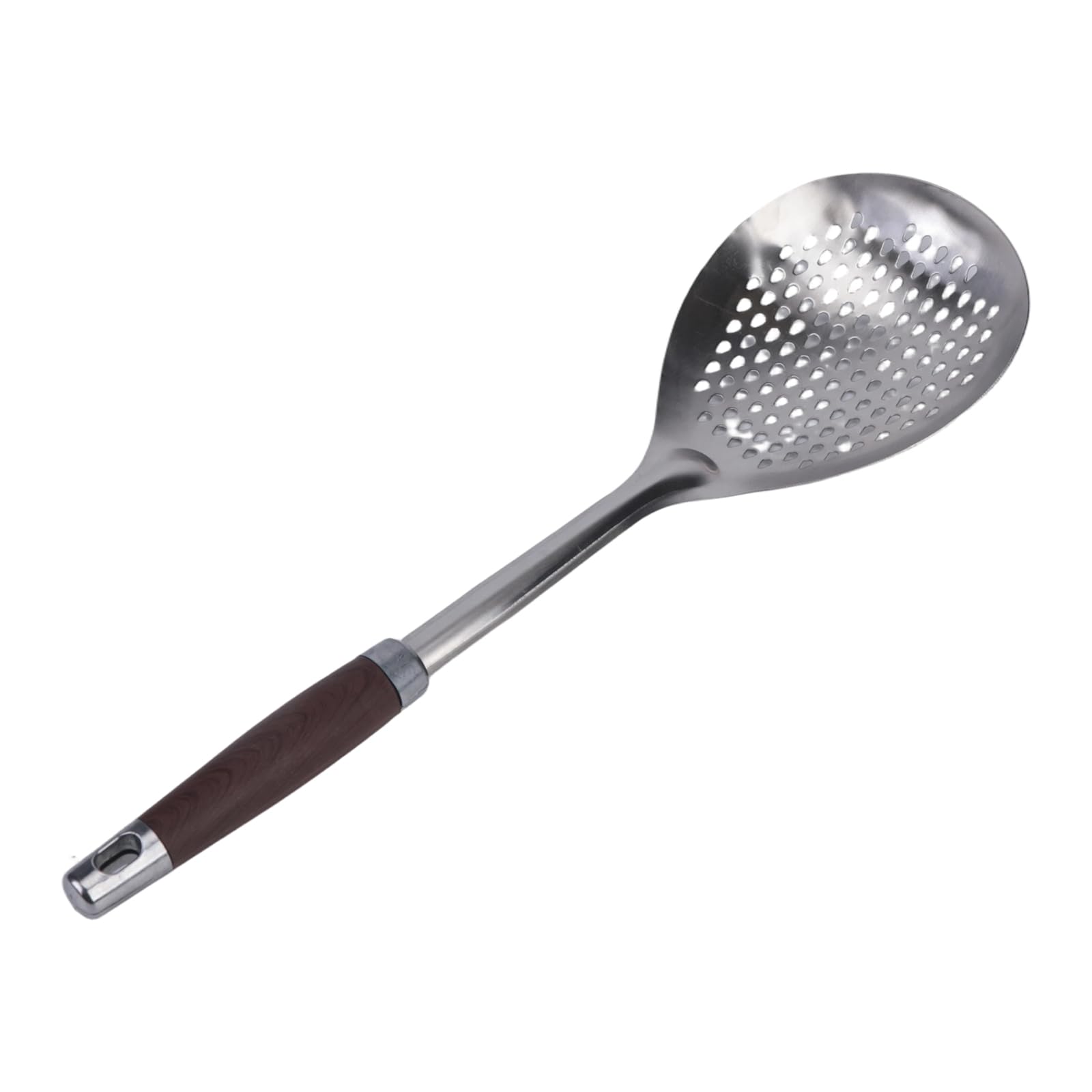 APGLSXY 201 Stainless Steel Strainer Spoon with Wood Handle for Frying and Broth Straining Efficient Oil and Soup Separation Tool Rustless Grooved Spoon