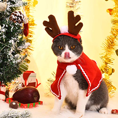 Cat Dog Santa Christmas Hat, Muffler and Elk Antler Reindeer Hat, Hats for Cats, Head Wear Accesories Adjustable Pet Cat Christmas Costume Outfits for Pet Dog Cats Rabbits (Pack of 3 Pcs)