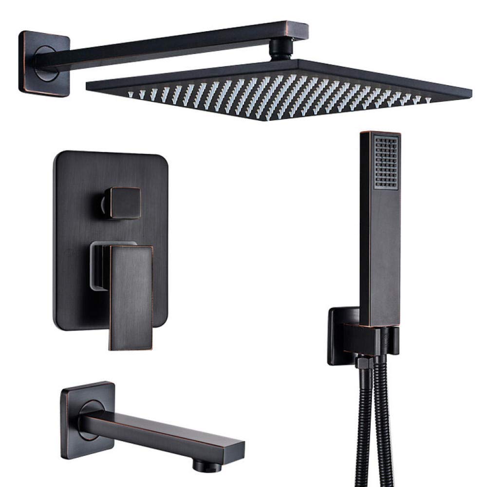 SBCGFY Black Concealed Shower Faucets Set 10 Inch Brass Rainfall Shower Head Single Handle Mixer Tap Bathroom Shower