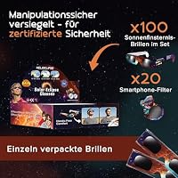 Helioclipse 100x Sonnenfinsternis Brille ISO 12312-2 Zertifiziert 2026 - Brillen Sonnenfinsternis - Schutzbrille für Sonnenfinsternis - Solar Eclipse Glasses - inkl. 20x Smartphone-Filter – Ansicht 3