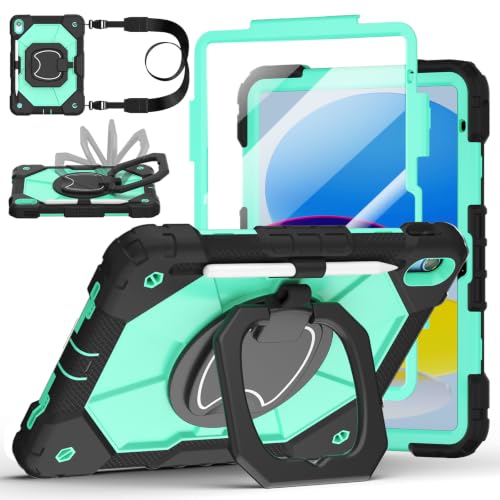 Image of Case for iPad (A16) 11th Generation 11 Inch 2025, Ubearkk for iPad 10th Generation 10.9 inch 2022 case with Screen Protector 360 Degree Rotating Stand Shoulder Strap Pencil Holder, Black Mint