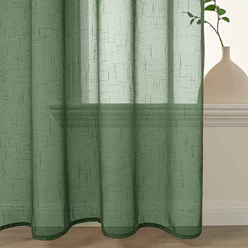 MIULEE Set of 2 Voile Curtains, Sheer Linen With Eyelets, Transparent Linen Look, Living Room Window - Image 3