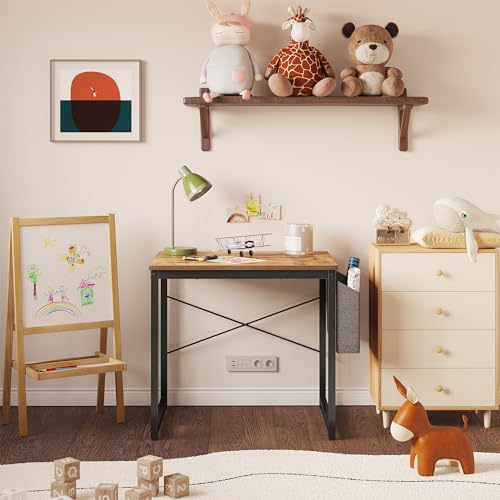 Image of Cubiker Computer Desk, Home Office Writing Study Desk, Modern Simple Style Laptop Table with Storage Bag (31.8, Rustic)