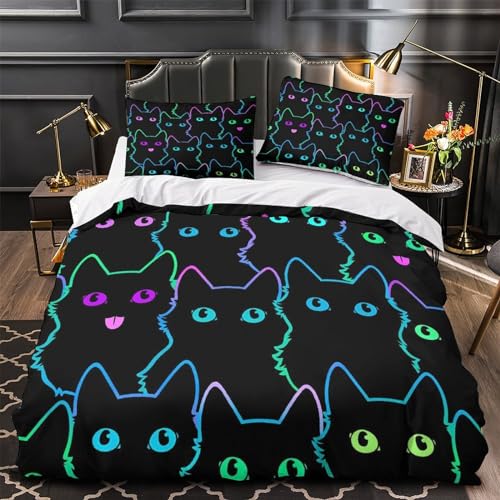 Housse de couette chat 3D king size en microfibre avec ses taies de lit