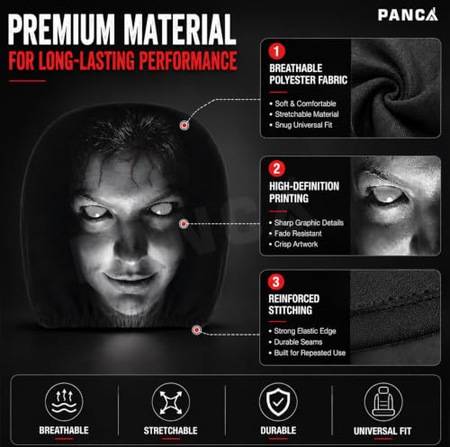 Image of PANCA 2 Pack Scary Car Headrest Covers, Upgraded Snug Fit Universal Headrest Cover, Breathable Polyester Ghost Face Seat Protector for Halloween Car Interior Decoration, Vehicle Accessories