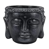 Coliseum Studio Inc - Buddha Head Planter - Indoor/Outdoor Decorative Flower Pot - Concrete Planters with Drainage - for Succulents & Cacti - Handmade in The USA - Medium - 5.5' x 4.5' - Black-Silver