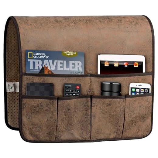 HAOMAIJIA Anti Slip Sofa Armrest Organizer Arm Chair Bedside Caddy Storage Organizer For Recliner Couch With 6 Pockets For Cell Phone Tv Remote Control Magazines (brown)