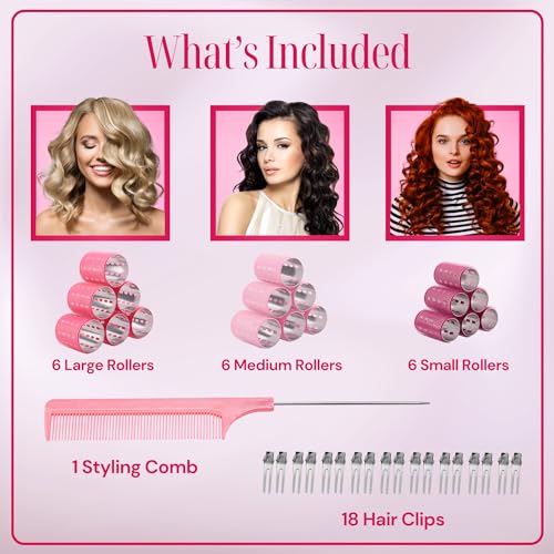Thermal Rollers for Hair - 37pc Set - 18 Self-Grip Hair Rollers with 18 Clips and Styling Comb - Aluminum Thermal Hair Rollers for Volume and All-Day Curls - For Short, Medium, and Long Hair (Large) - Image 3