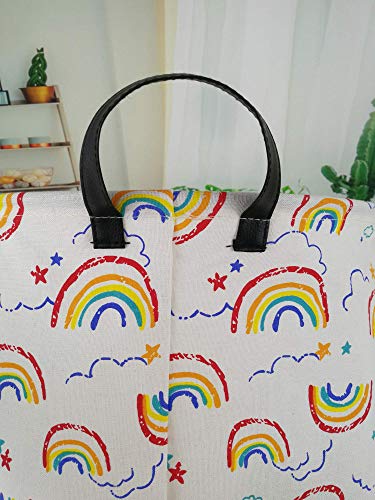 Huayee 19.7 Inches Large Laundry Basket Waterproof Round Cotton Linen Collapsible Storage Bin With Handles For Hamper Kids Room,Toy Storage (Rainbow) #TOP7
