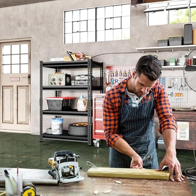 Adjustable Garage Storage Shelves, 35.4''W Garage Shelving Heavy Duty Loads 1280LBS, Metal Industrial Utility Shelf for Warehouse, Kitchen, Laundry Room,35.4 W x 15.7 D x 66 H,Black