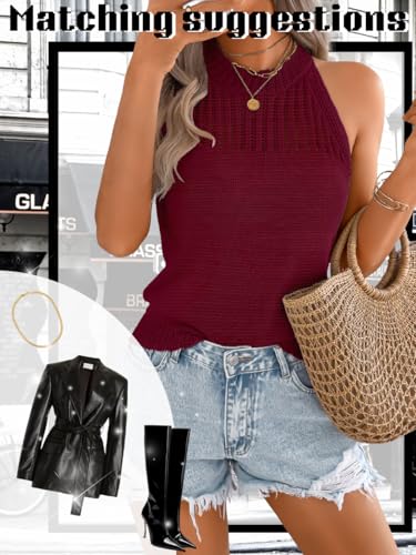 Image of ChiaoLezhee Women's Summer Knit Tank Tops, Racerback High Neck Lightweight Sweater Vest, Dressy Casual Outfits