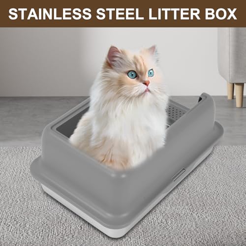 Caja de arena para gatos de acero inoxidable Naroote miniatura 3