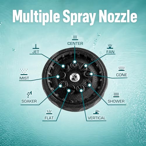 Image of TOTAL 9 Pattern Water Spray Gun Nozzle for Garden Hose with 3 /4 Inch Connector, Heavy Duty Zinc Alloy Water Gun with Rubber Grip & U-Shaped Lock for Car Wash, Gardening & Cleaning