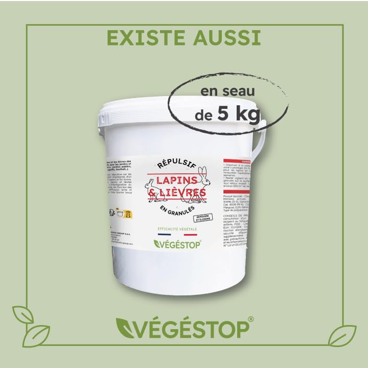 Repelente de conejos y liebres granulados - 1 kg - Exterior - Origen vegetal - Protección - Limita el daño