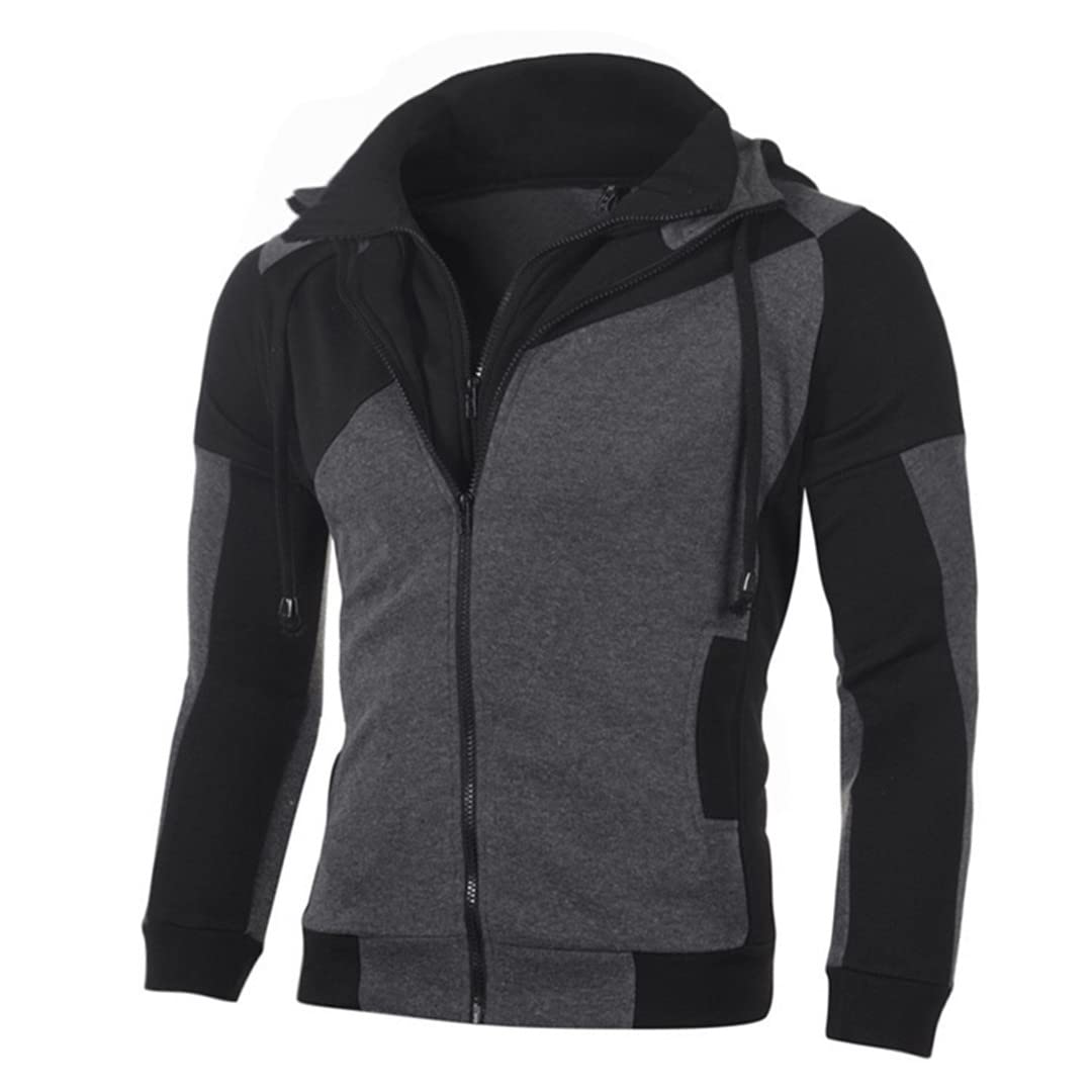 Primavera e Autunno Felpa Uomo Patchwork Cardigan Maglione Slim Sportswear, Rosso, XXXL