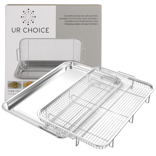 UR CHOICE Air Fryer Basket for Oven – XL 18.5" x 11.8" Stainless Steel Crisper Tray with 360° Hot Air Flow & Drip Pan – Nonstick