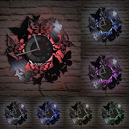 txyang Élégant Papillon décoration Horloge Murale Papillon Flottant Horloge Murale Animal Horloge Disque Vinyle Horloge