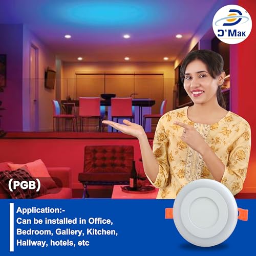 Image of D'Mak 6 Watt White+PGB Super Bright Double Color Led POP Ceiling Light,Round Shape Led Color Panel Light | pop Ceiling Lights for Home | Color Ceiling Light | Pack of 04 (Multi-Color, 2.5 x 2.5 inch)