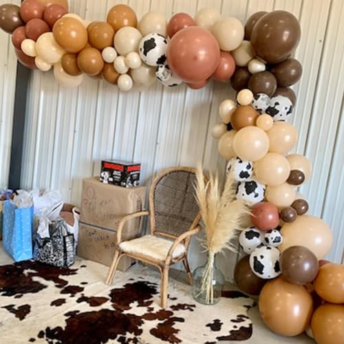 Image of Cow Balloons Garland Arch Kit, 118pcs Brown Apricot Balloons Arch Kit 18 /12 /10 /5 inch Brown Nude Tan White Latex Balloons for Woodland Cow Farm Theme Party Cowboy Birthday Baby Shower Decoration