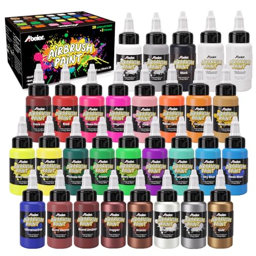ABEIER 28-Color Water-Based Acrylic Airbrush Paint Set